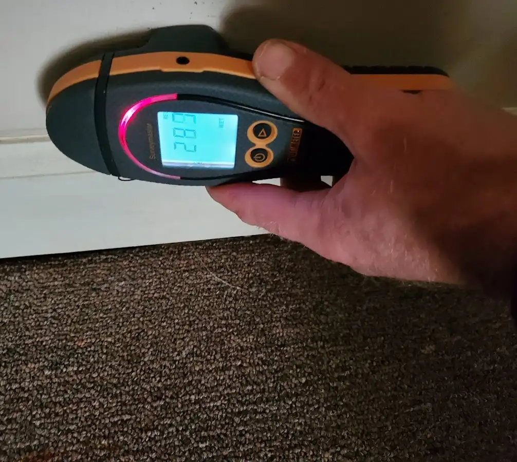 Moisture detection at baseboard during Burst Pipe Cleanup in Newbury